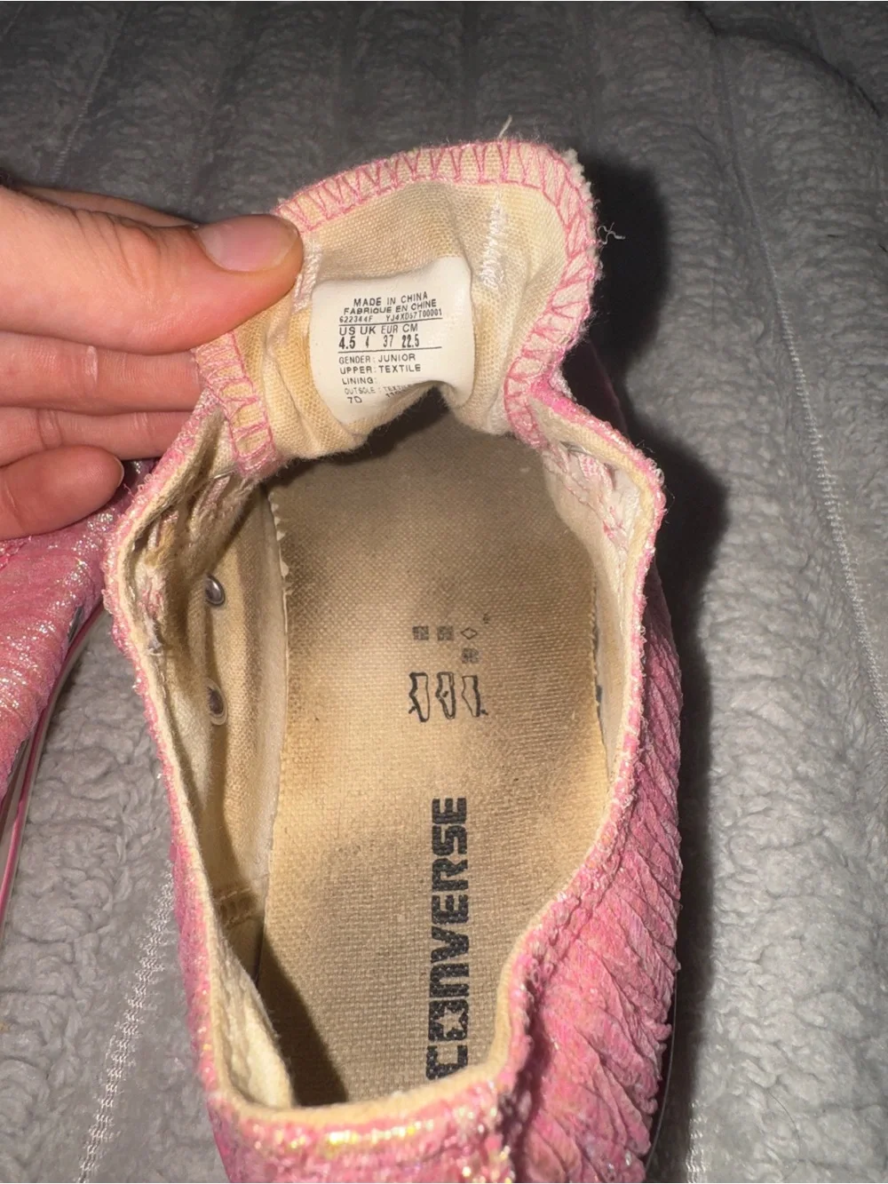 Converse Chuck Taylor All Star Shoreline Pink Glitter Slip-On Sneakers Youth 4.5
